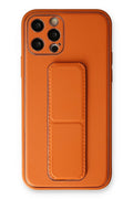Mey İthalat® iPhone 12 Pro Kılıf Coco Deri Standlı Kapak - Turuncu