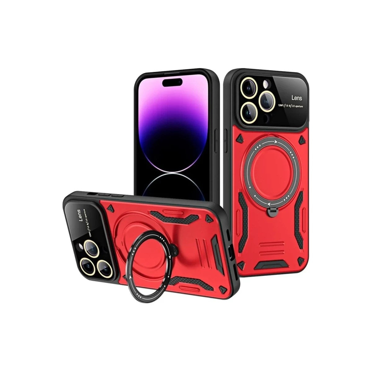 Mey İthalat® iPhone 16 Pro Max Kılıf Joy Lens Standlı Kapak - Kırmızı