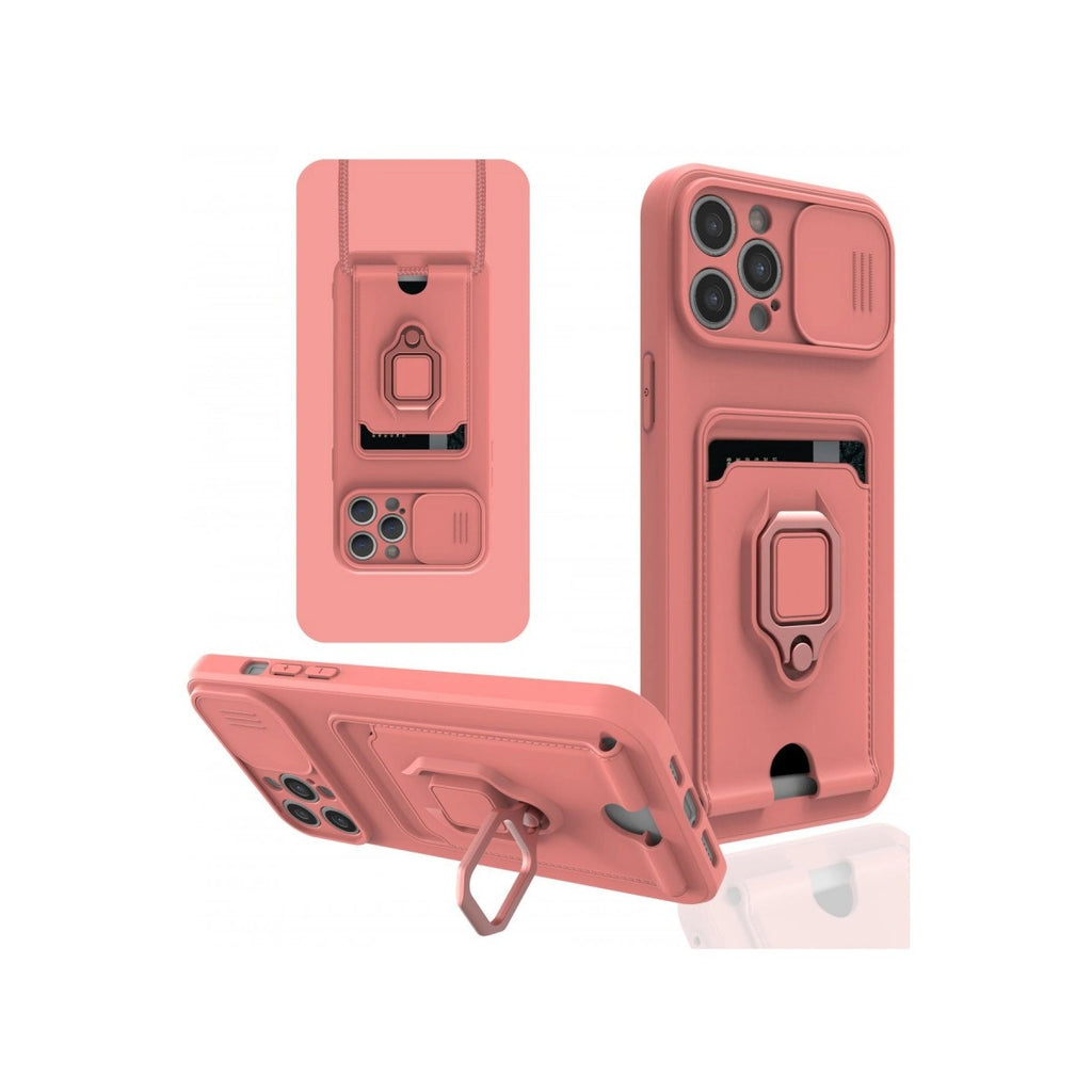 Mey İthalat® iPhone 12 Pro Kılıf Zuma Kartvizitli Yüzüklü Silikon - Pembe