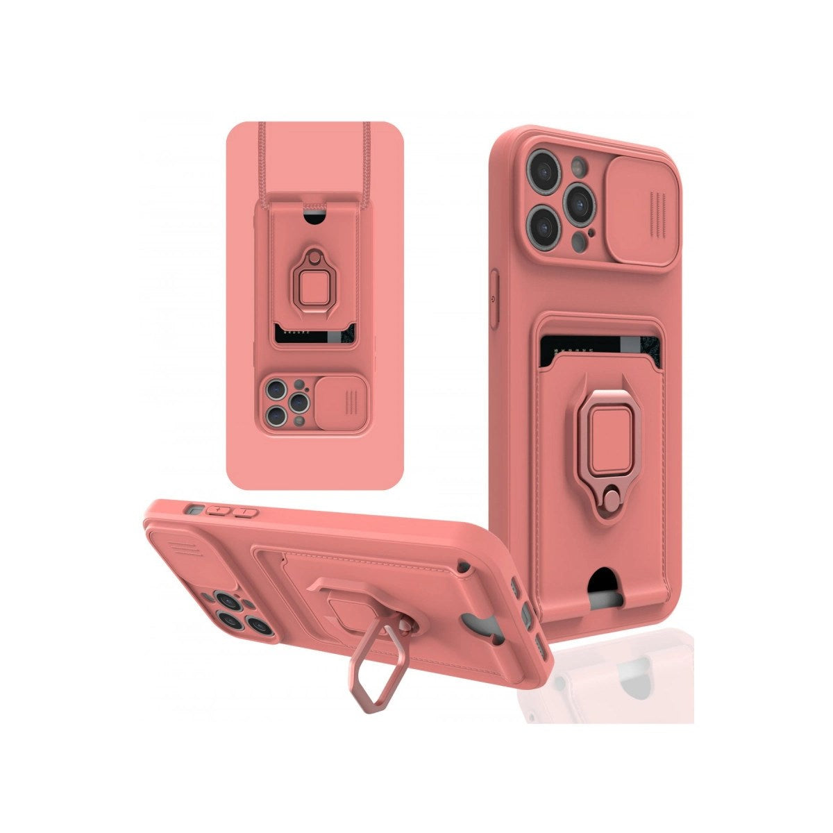 Mey İthalat® iPhone 12 Pro Kılıf Zuma Kartvizitli Yüzüklü Silikon - Pembe