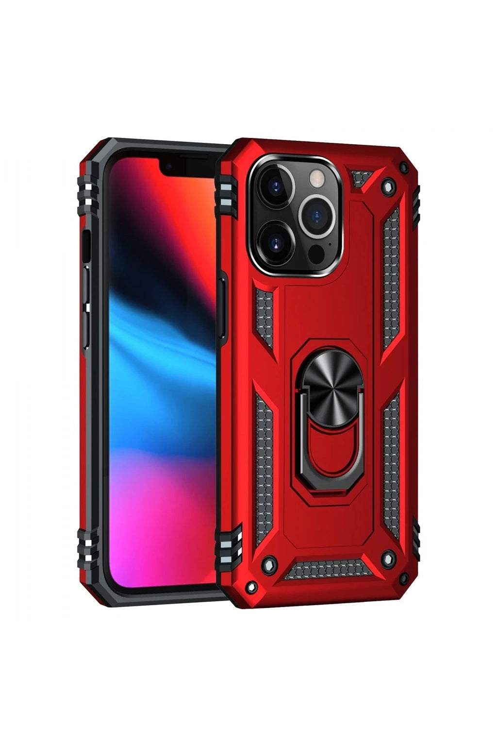 Mey İthalat® iPhone 13 Pro Kılıf Sofya Yüzüklü Silikon Kapak - Kırmızı
