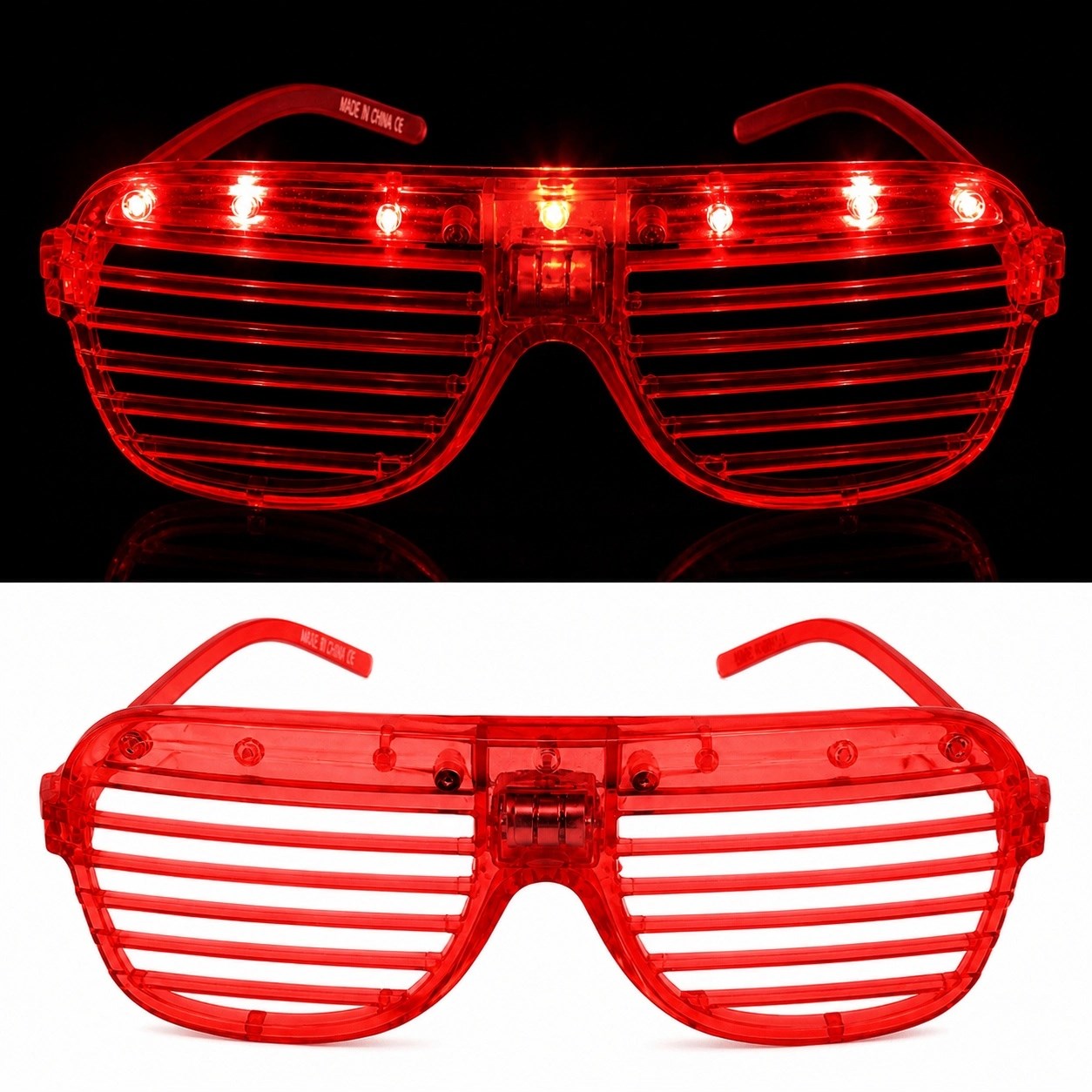 Mey İthalat® LED Işıklı Panjur Parti Gözlüğü Kırmızı Renk Shutter Gözlük