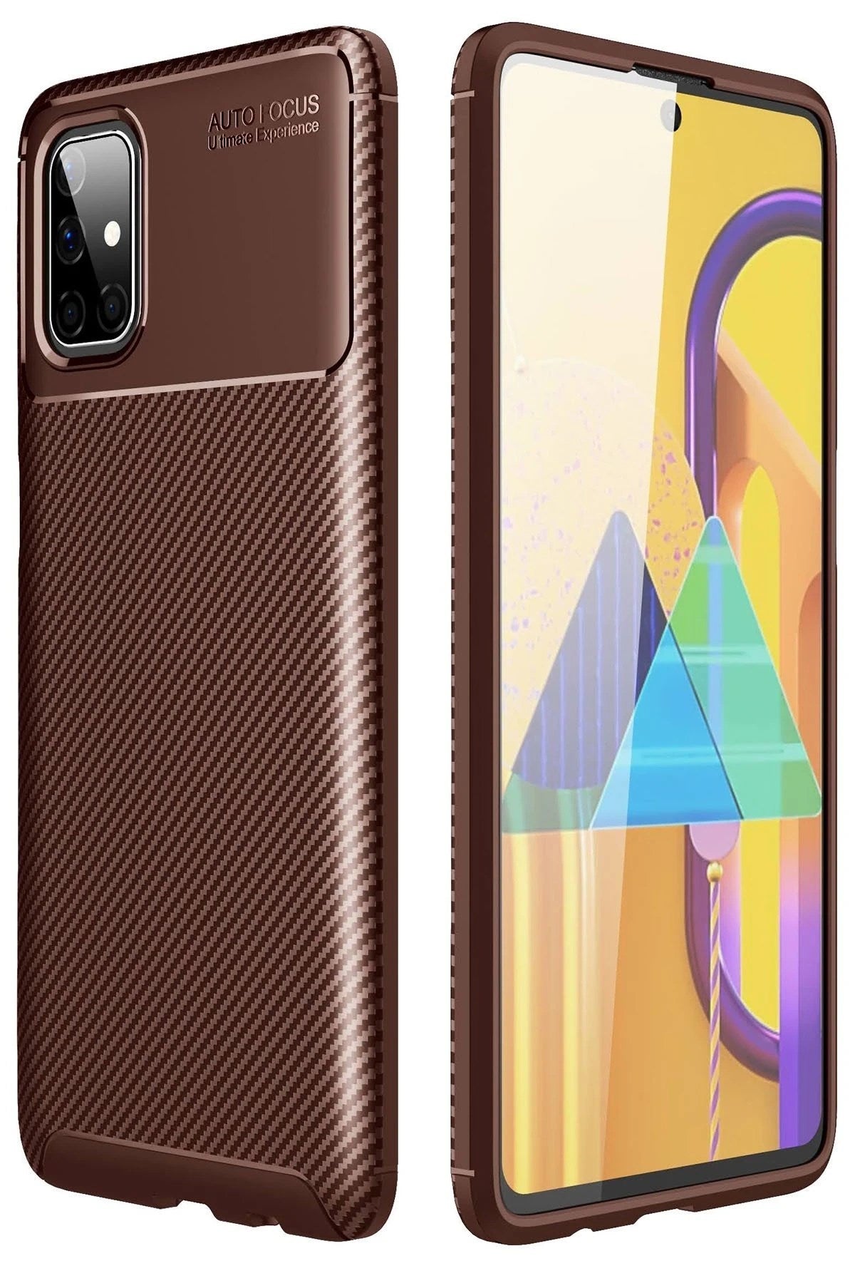Mey İthalat® Samsung Galaxy M51 Kılıf Auto Focus Karbon Kapak - Kahverengi