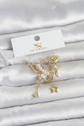Mey İthalat® Pirinç Gold Renk Zirkon Taşlı Gece Temalı 3'lü Kadın Küpe