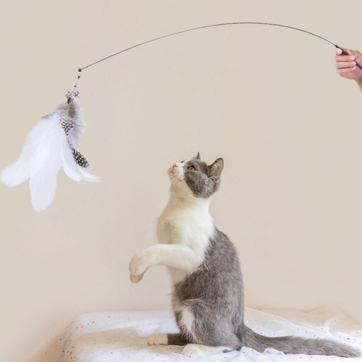 Vantuzlu Tüylü Zilli Olta Kedi Oyuncağı 2 Oltalı