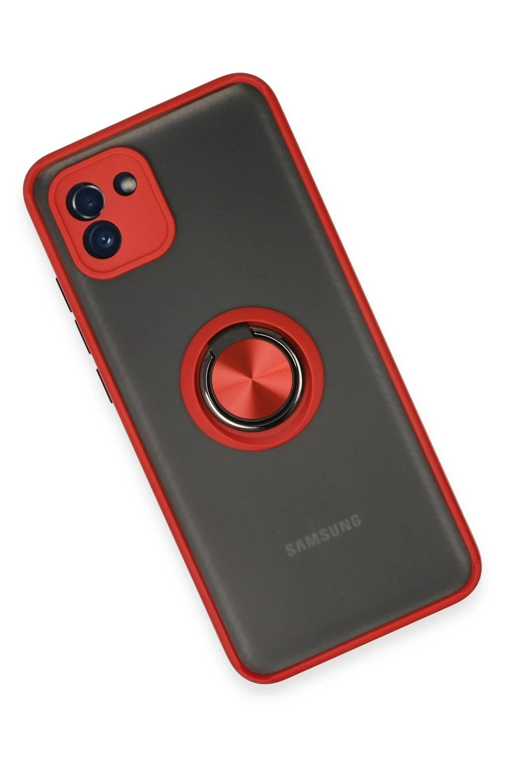 Mey İthalat® Samsung Galaxy A03 Kılıf Montreal Yüzüklü Silikon Kapak - Kırmızı