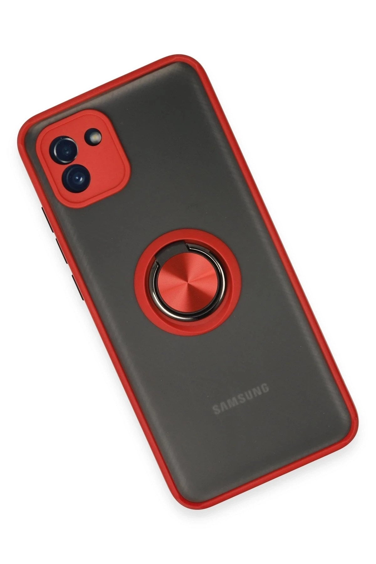Mey İthalat® Samsung Galaxy A03 Kılıf Montreal Yüzüklü Silikon Kapak - Kırmızı