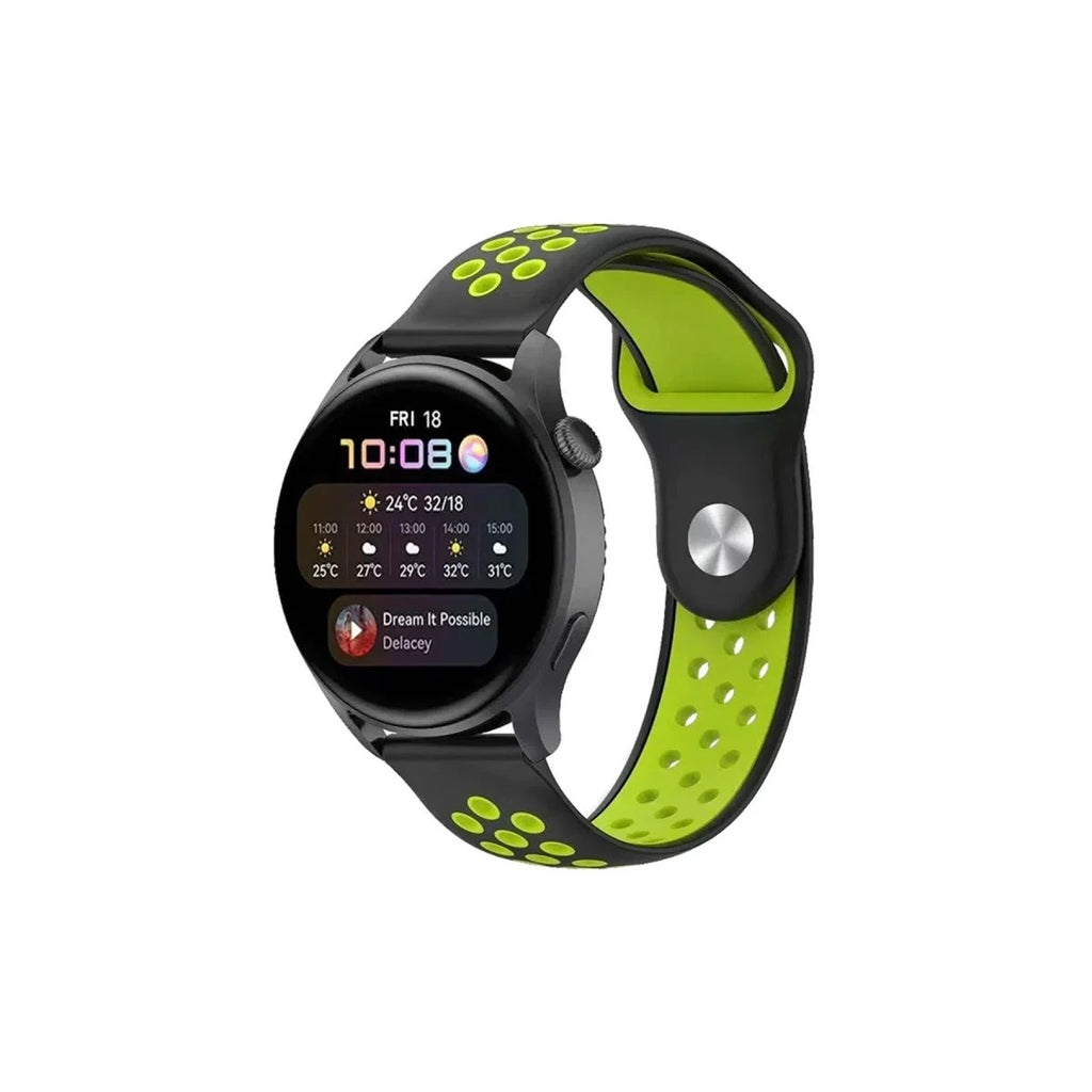 Mey İthalat® Watch 20mm Spor Delikli Kordon - Siyah-Yeşil