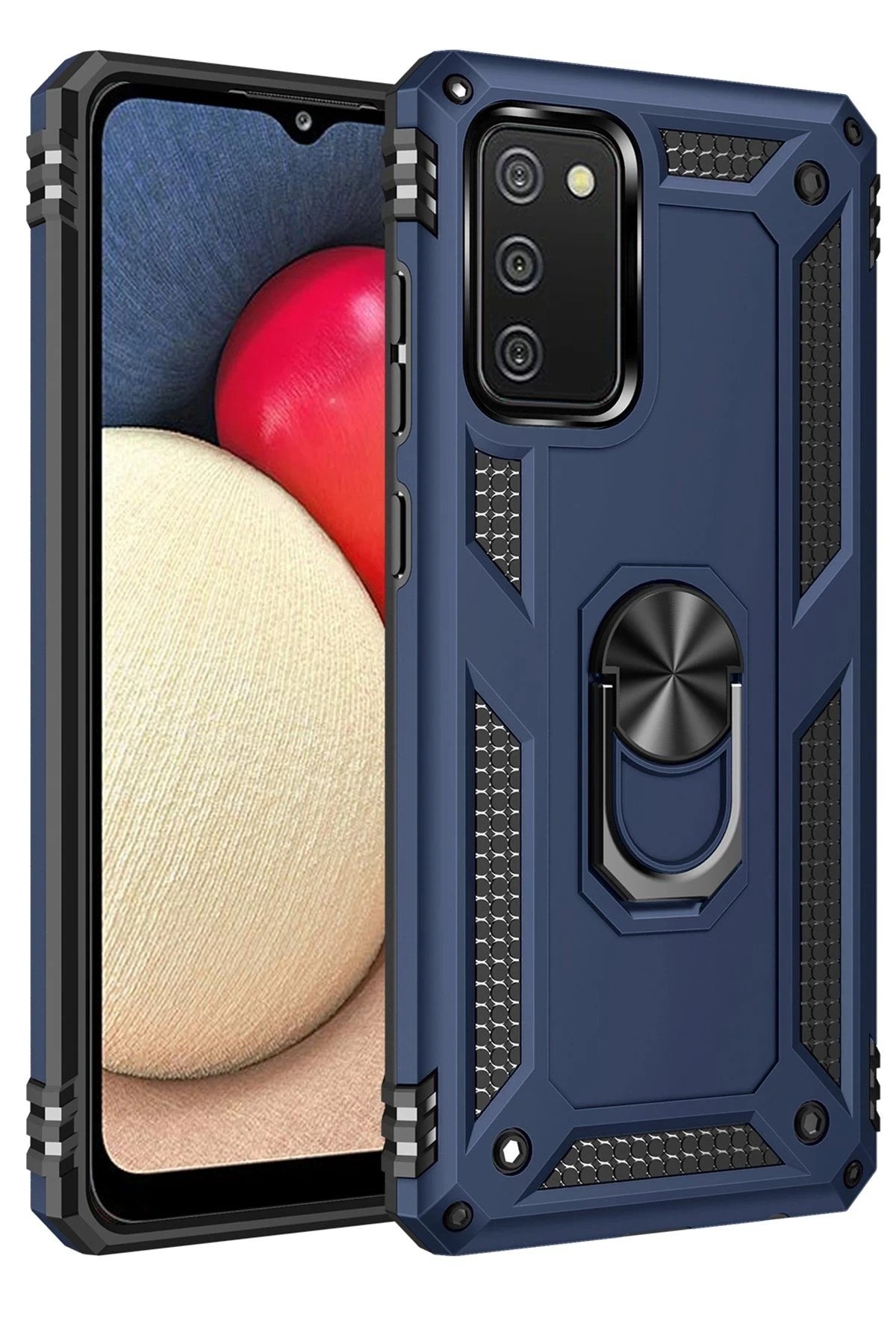 Mey İthalat® Samsung Galaxy A03S Kılıf Sofya Yüzüklü Silikon Kapak - Lacivert