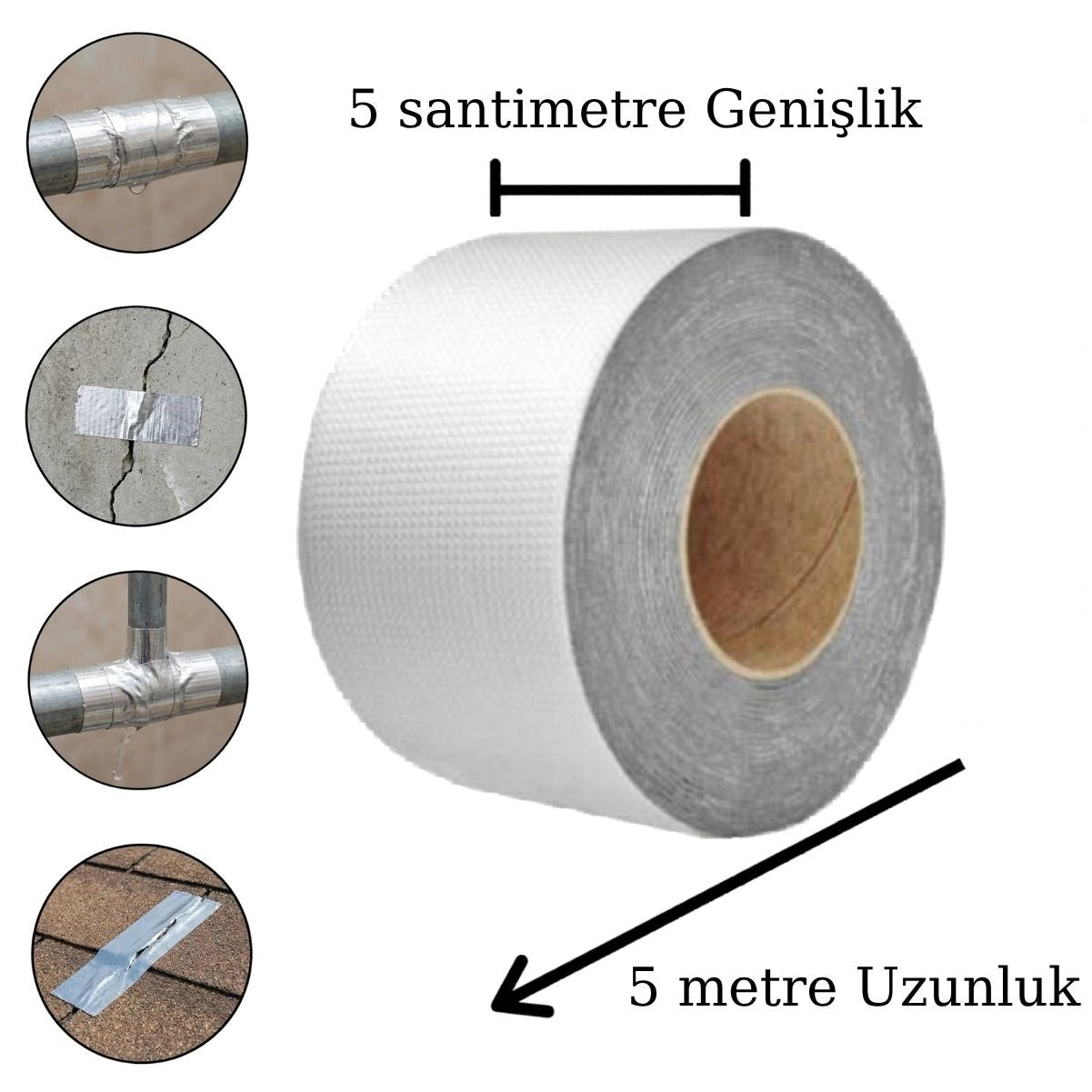 Yüksek Sıcaklık Dayanan Su Geçirmez Çatı Boru Duvar Çatlak Onarıcı Yapışkan Bant Folyo 5 cm