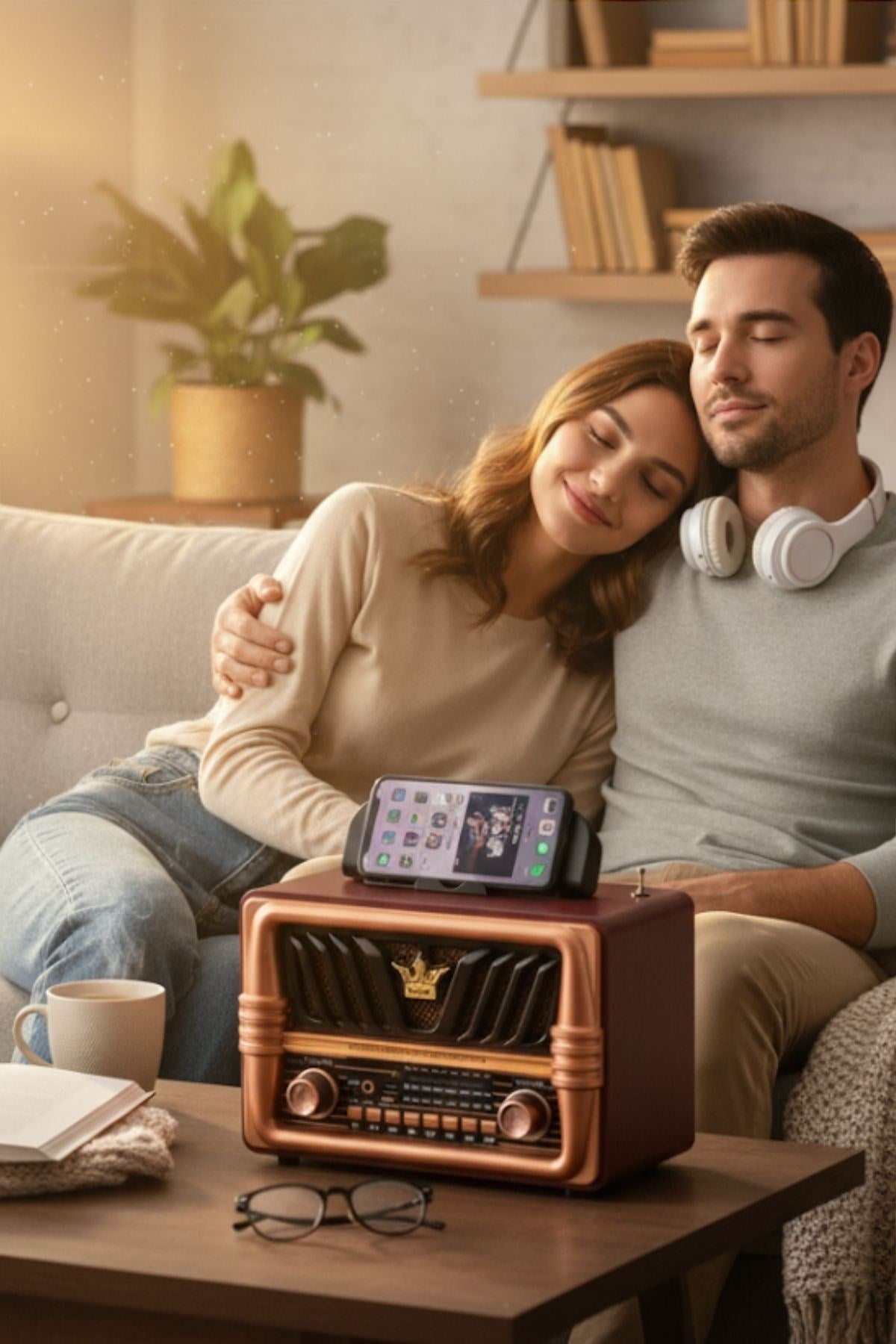 Büyük Boy Telefon Tutma Saplı Retro Ahşap Tasarım Bluetooth Hoparlörlü Radyo – FM/AM Destekli, Şarjlı ve Taşınabilir Radyo NS-8077