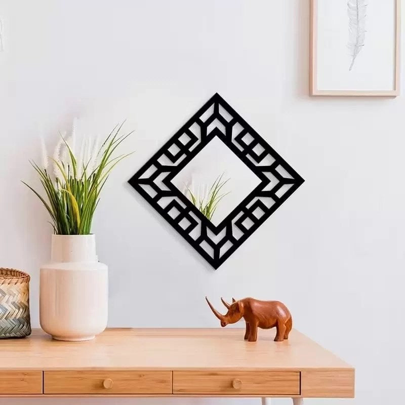 Mey İthalat® 2'li Set Kırılmaz Pleksi Dekoratif Duvar Aynası - 22.5x22.5 cm Geometrik Çerçeveli 1. Sınıf Ayna