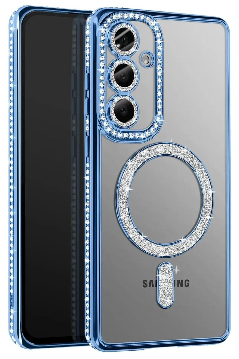 Mey İthalat® Samsung Galaxy A37 5G Joke Simli Magneticsafe Kılıf - Mavi