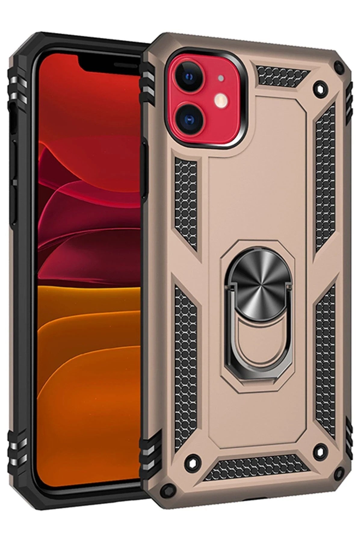 Mey İthalat® iPhone 11 Kılıf Sofya Yüzüklü Silikon Kapak - Gold
