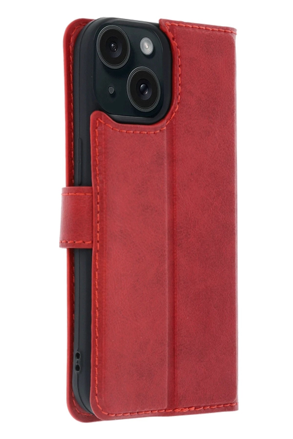 Mey İthalat® iPhone 15 Trend S Plus Kapaklı Kılıf - Kırmızı