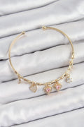 Mey İthalat® Pirinç Zirkon Taşlı Pembe Kalp Model Gold Renk Charm Bileklik