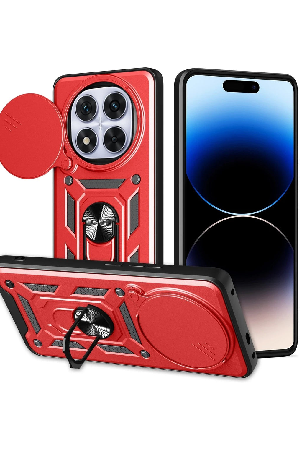 Mey İthalat® Redmi Note 14 Pro Plus Kılıf Pars Lens Yüzüklü Silikon - Kırmızı