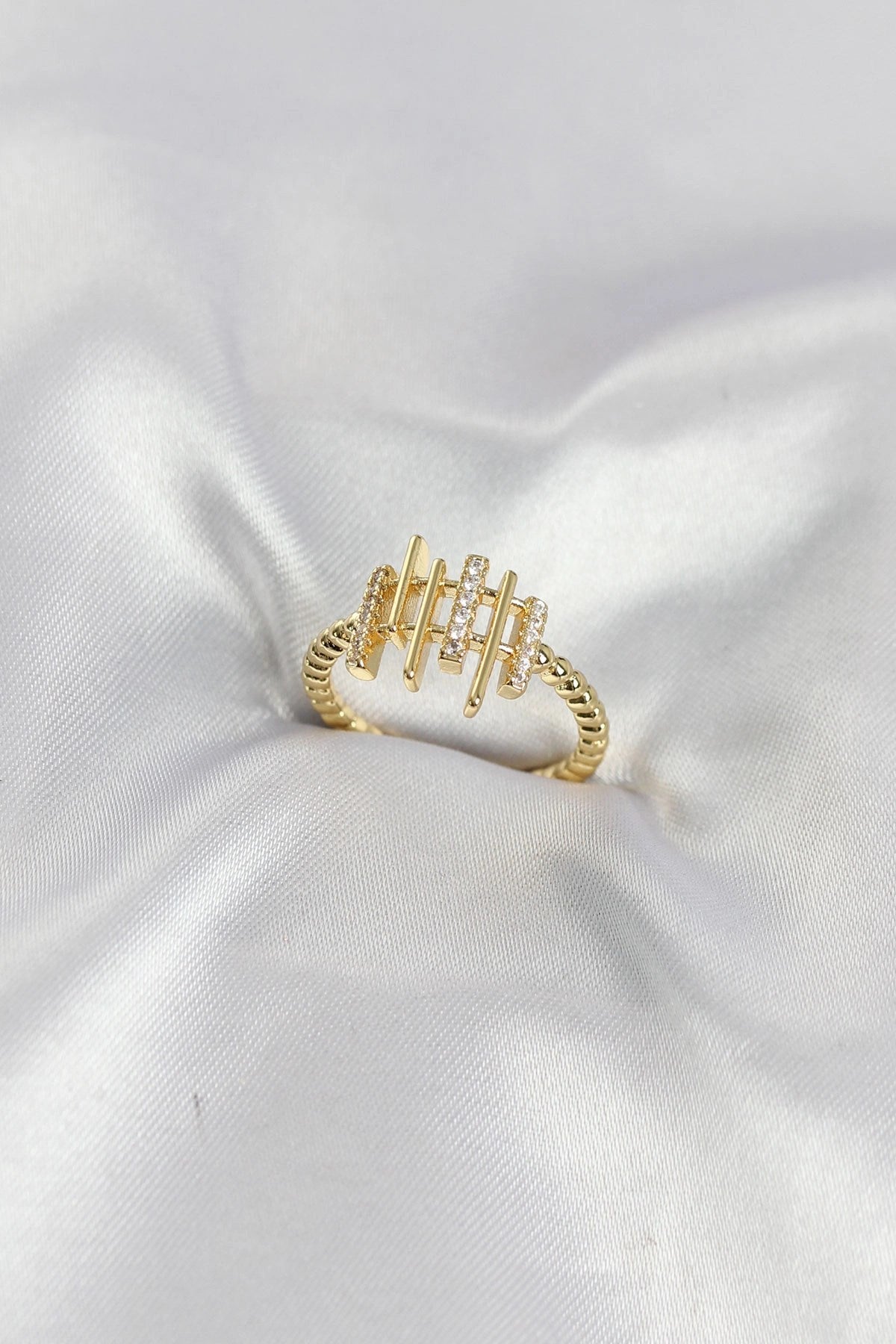 Mey İthalat® Gold Renk Zirkon Taşlı Sütun Model Kadın Yüzük