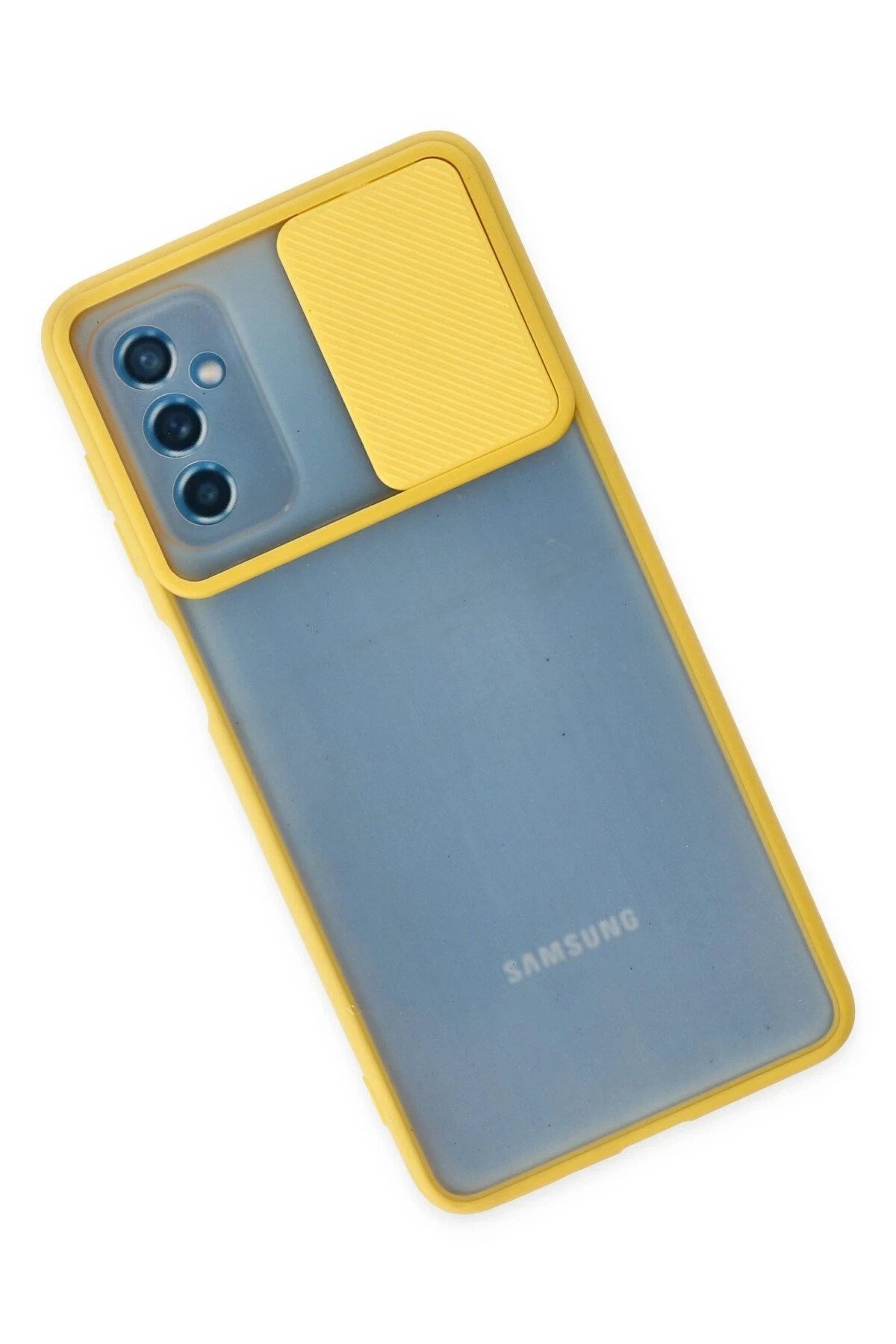 Mey İthalat® Samsung Galaxy M52 5G Kılıf Palm Buzlu Kamera Sürgülü Silikon - Sarı