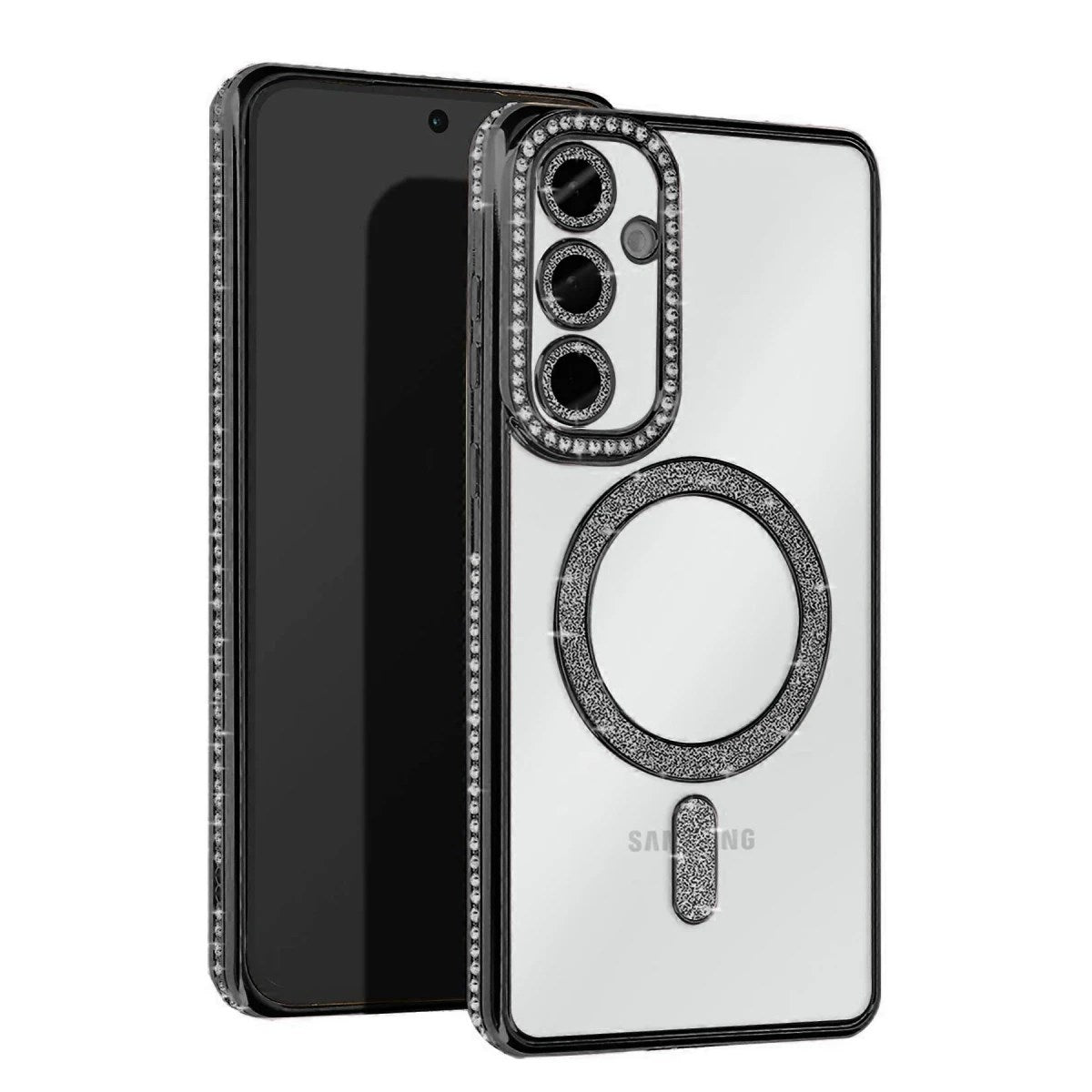 Mey İthalat® Samsung Galaxy S25 Kılıf Joke Simli Magneticsafe Kılıf - Siyah