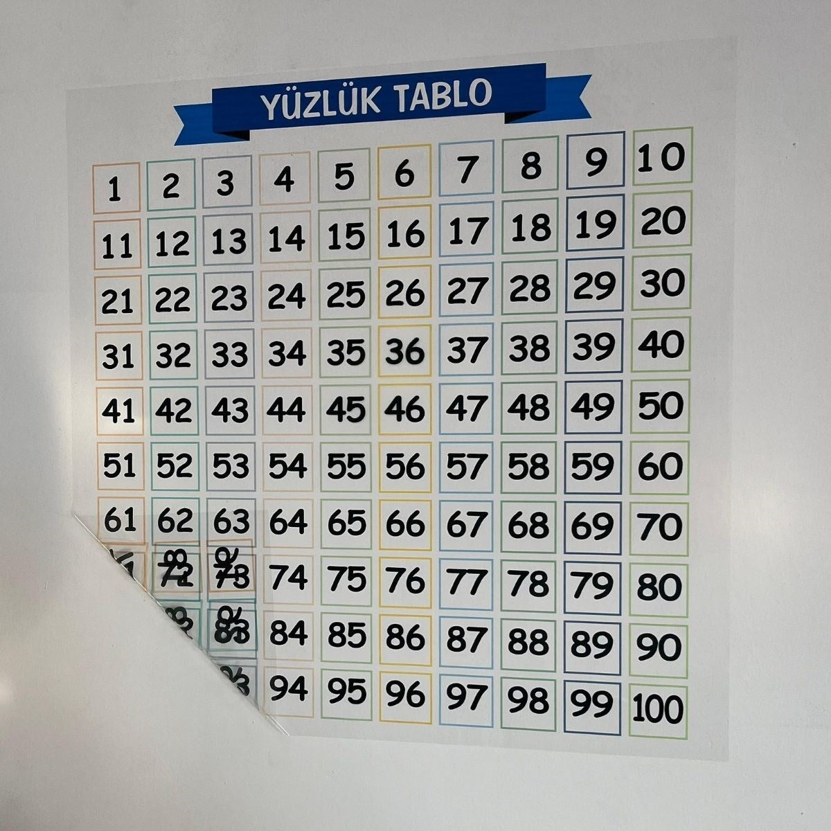 Matematik Öğreten Yüzlük Tablo Duvarda İz Bırakmaz Akıllı Kağıt Yapışkansız Statik 60x60 cm