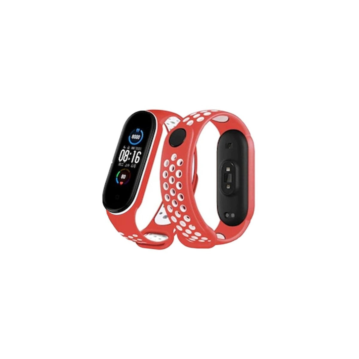 Mey İthalat® Mi Band 4 Spor Delikli Kordon - Kırmızı-Beyaz