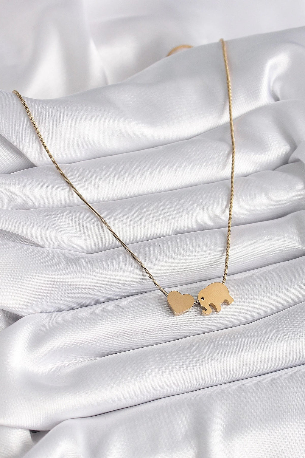 Mey İthalat® 316L Çelik Gold Renk Fil Kalp Figürlü Kadın Kolye