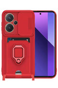Mey İthalat® Redmi Note 13 Pro Plus Kılıf Zuma Kartvizitli Yüzüklü Silikon - Kırmızı