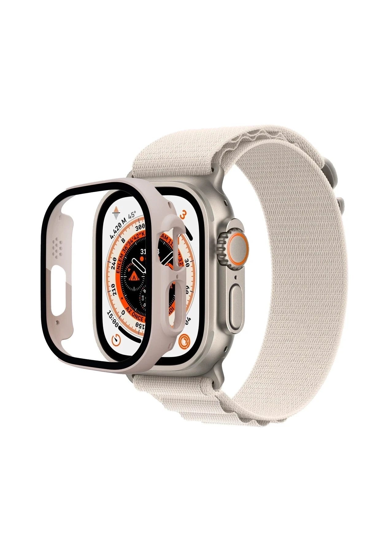 Mey İthalat® Watch Ultra 49mm Desert Camlı Kasa Ekran Koruyucu - Metalik Gold