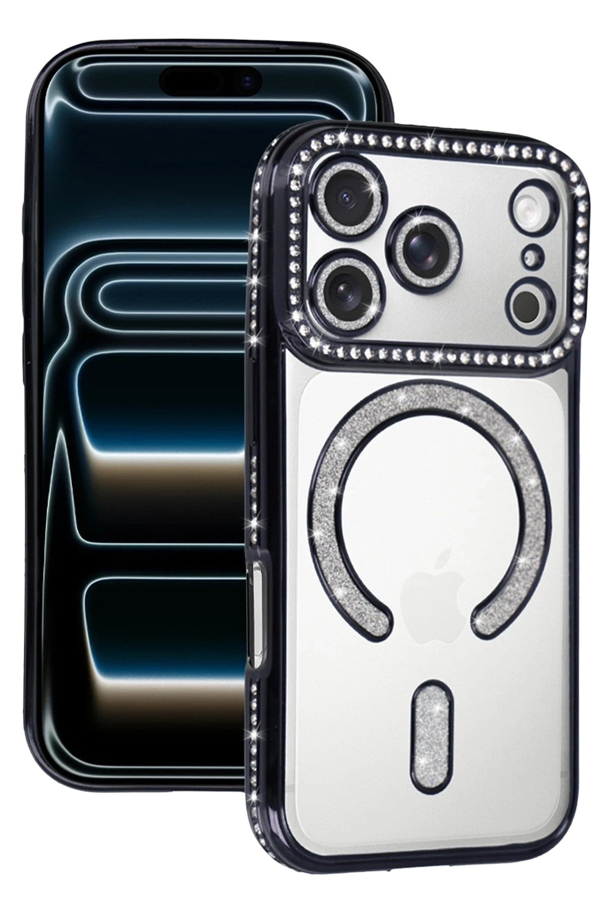 Mey İthalat® iPhone 17 Pro Joke Simli Magneticsafe Kılıf - Siyah