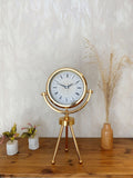 Gold Metal Mini Tripod Çini Desenli Roma Rakamı Masa Saati 45×26 cm