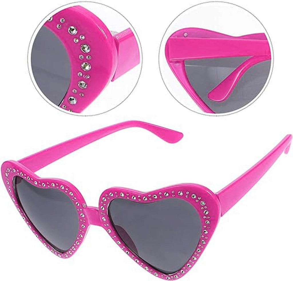Mey İthalat® Kalp Şekilli Taşlı Parti Gözlüğü Pembe Renk 6x16 cm