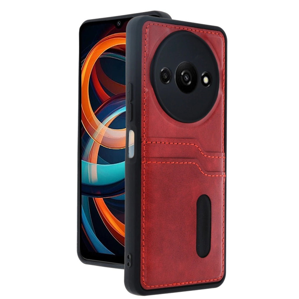 Mey İthalat® Redmi A3 4G Kılıf Sara Kartvizitli Deri Kılıf - Kırmızı