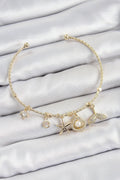 Mey İthalat® Pirinç Zirkon Taşlı İstiridye Ve Deniz Yıldızı Model Gold Renk Charm Bileklik