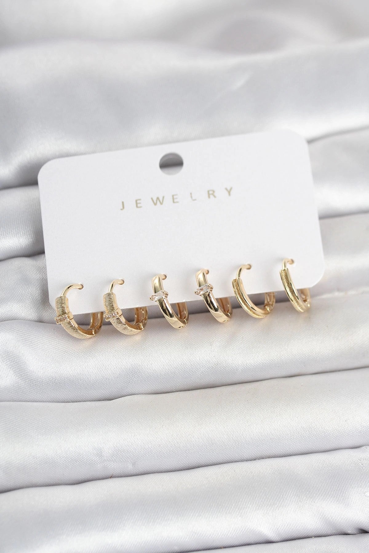 Mey İthalat® Pirinç Gold Renk Halka Kadın Küpe Seti
