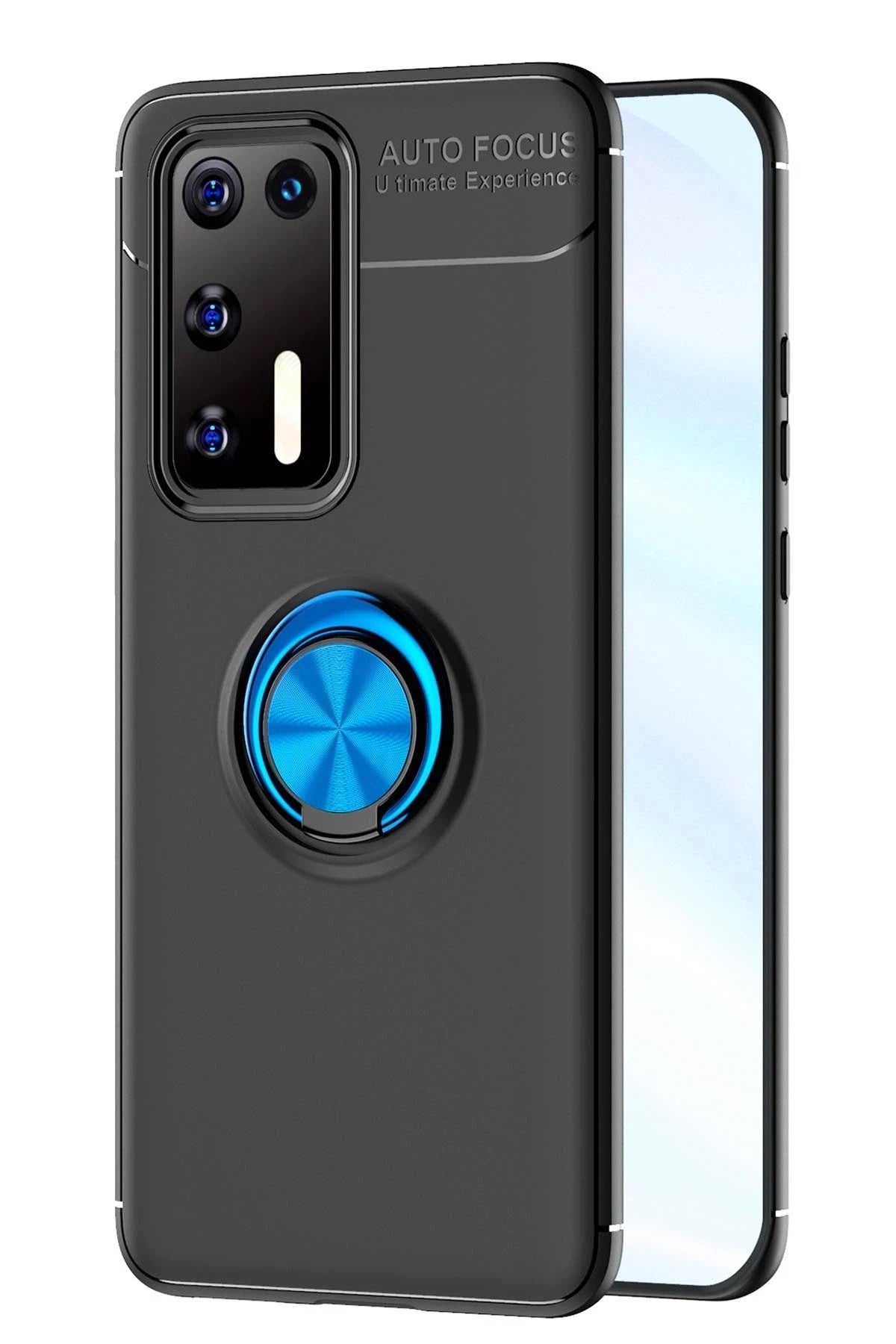 Mey İthalat® Huawei P40 Kılıf Range Yüzüklü Silikon - Siyah-Mavi