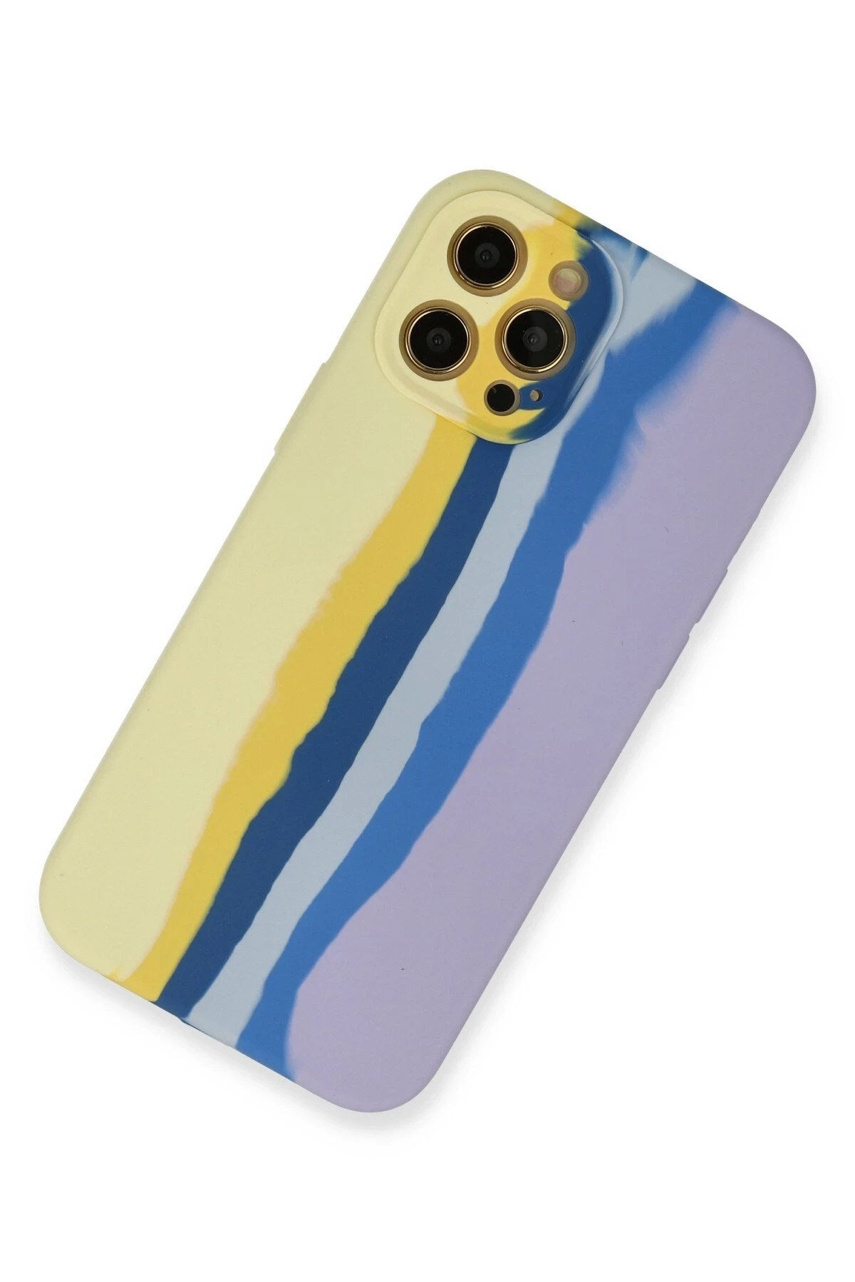 Mey İthalat® iPhone 12 Pro Max Kılıf Ebruli Lansman Silikon - Sarı-Lila