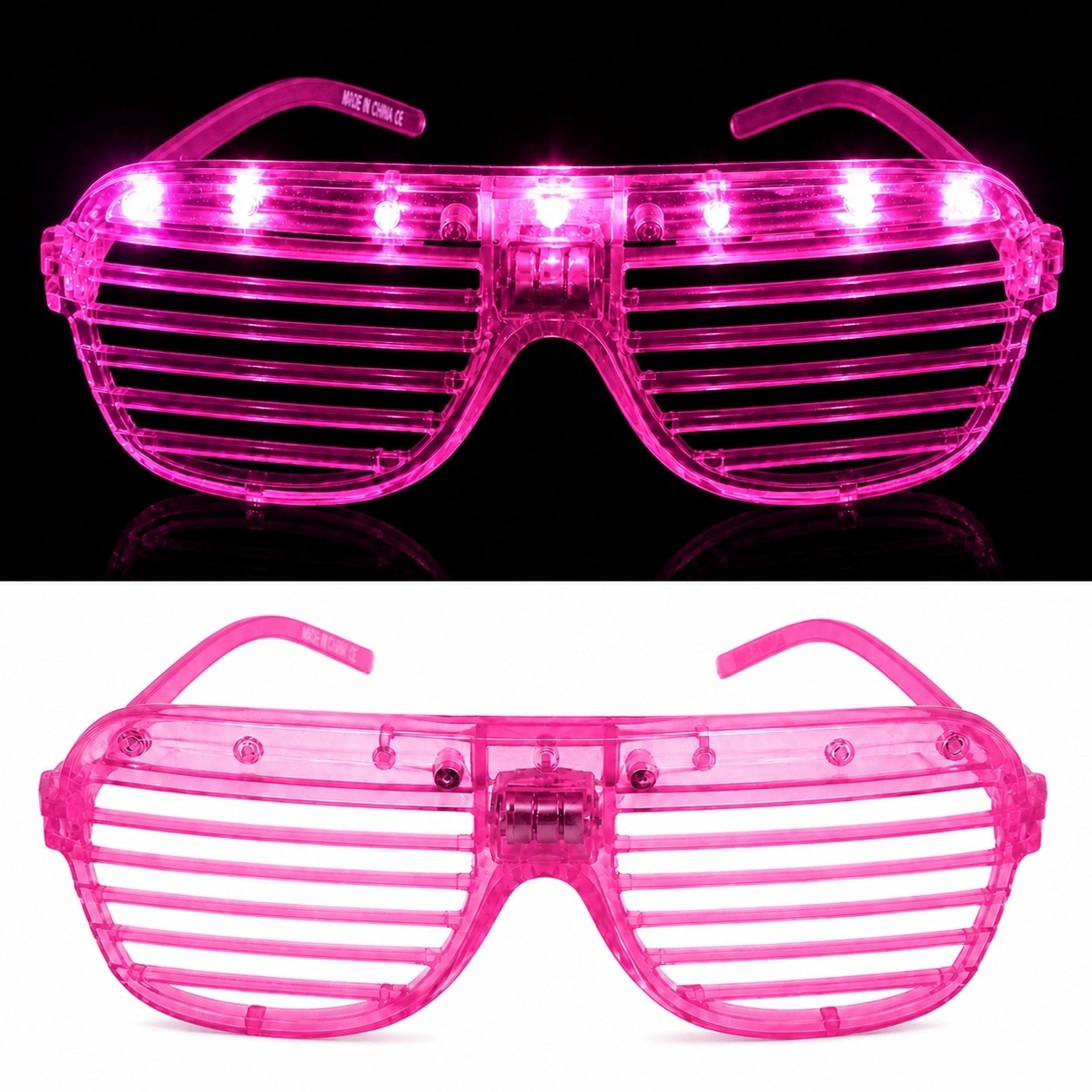 Mey İthalat® LED Işıklı Panjur Parti Gözlüğü Pembe Renk Shutter Gözlük