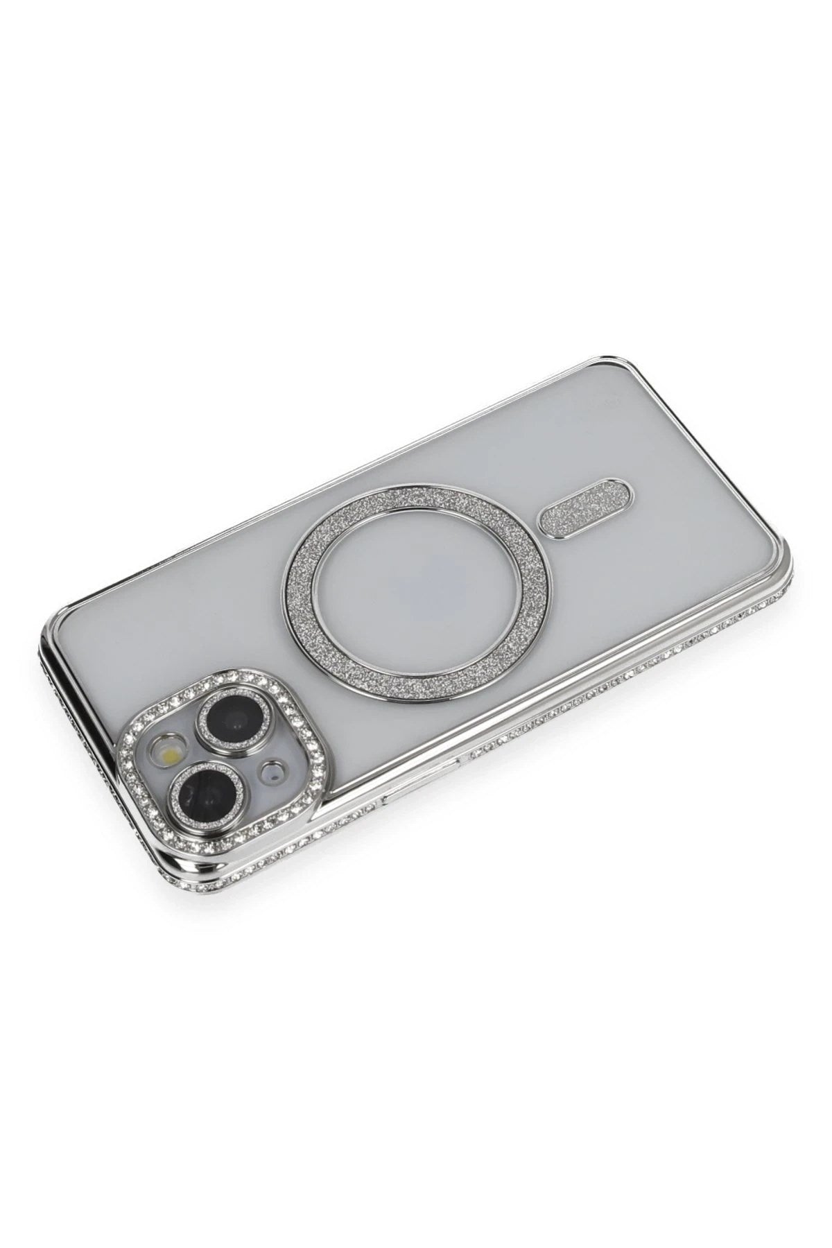 Mey İthalat® iPhone 13 Kılıf Joke Simli Magneticsafe Kılıf - Gümüş