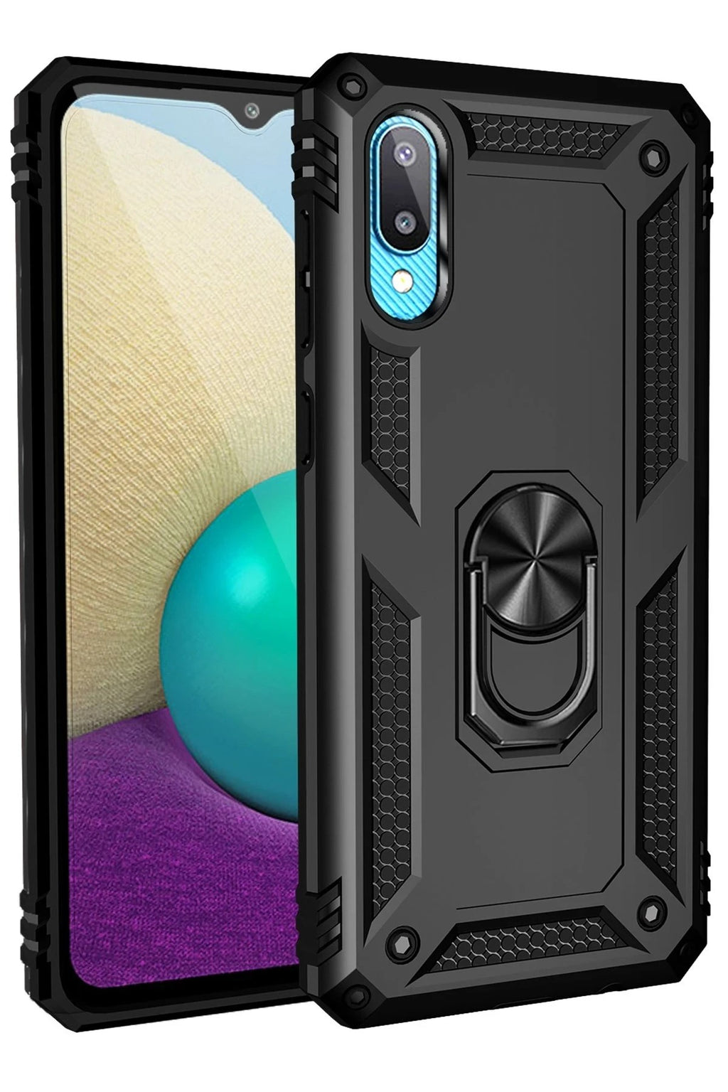 Mey İthalat® Samsung Galaxy A02 Kılıf Sofya Yüzüklü Silikon Kapak - Siyah