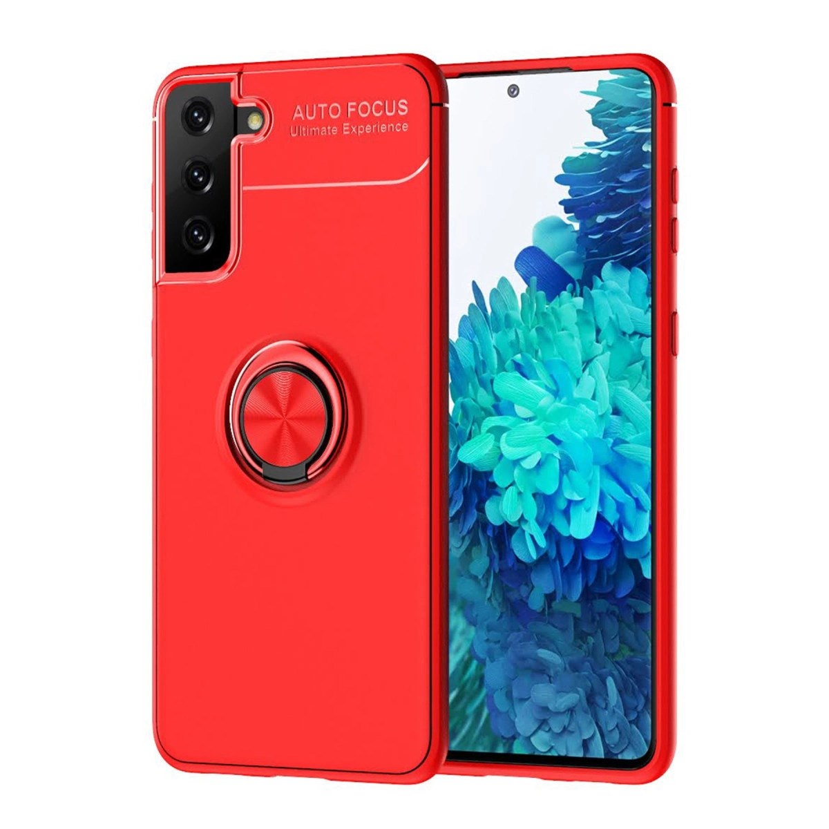 Mey İthalat® Samsung Galaxy S21 Plus Kılıf Range Yüzüklü Silikon - Kırmızı