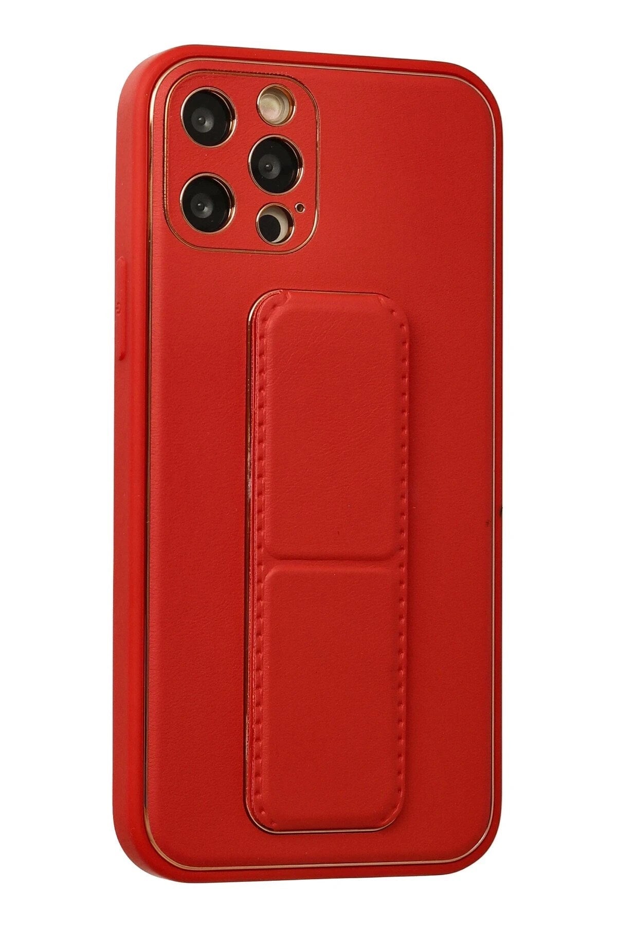 Mey İthalat® iPhone 12 Pro Kılıf Coco Deri Standlı Kapak - Kırmızı