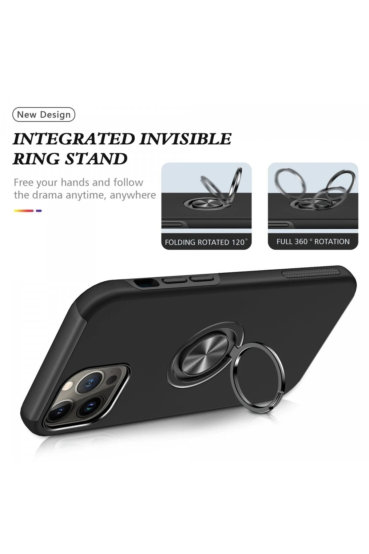 Mey İthalat® iPhone 13 Pro Max Kılıf Elit Yüzüklü Kapak - Siyah