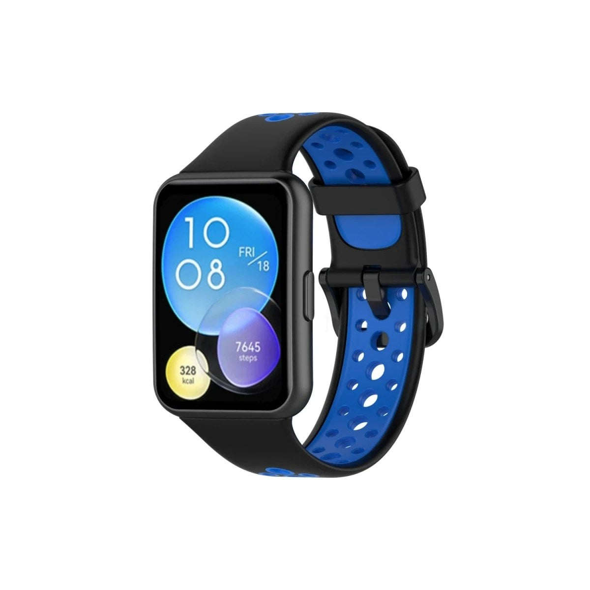Mey İthalat® Huawei Watch Fit 2 Spor Delikli Kordon - Siyah-Mavi