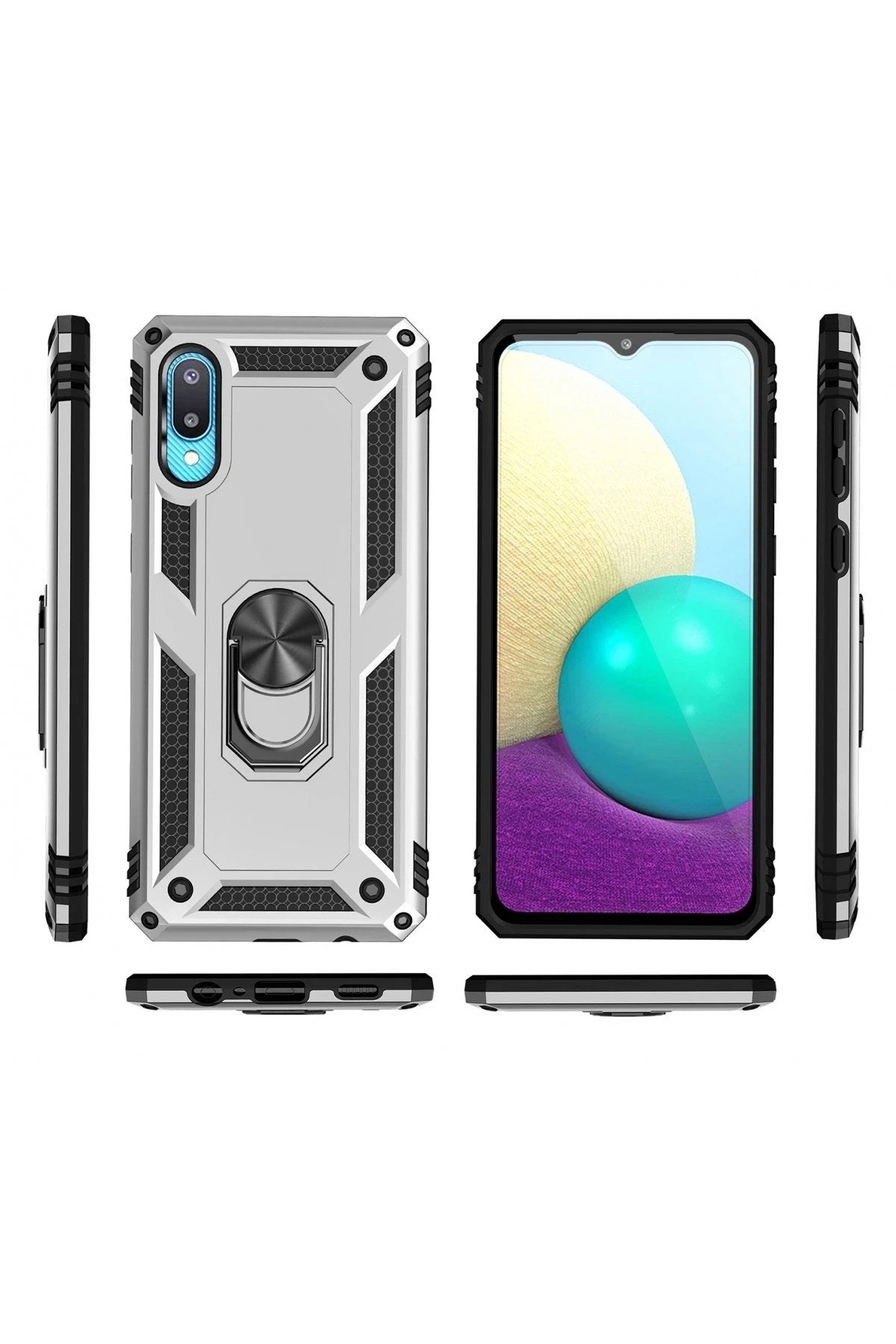 Mey İthalat® Samsung Galaxy A02 Kılıf Sofya Yüzüklü Silikon Kapak - Gümüş