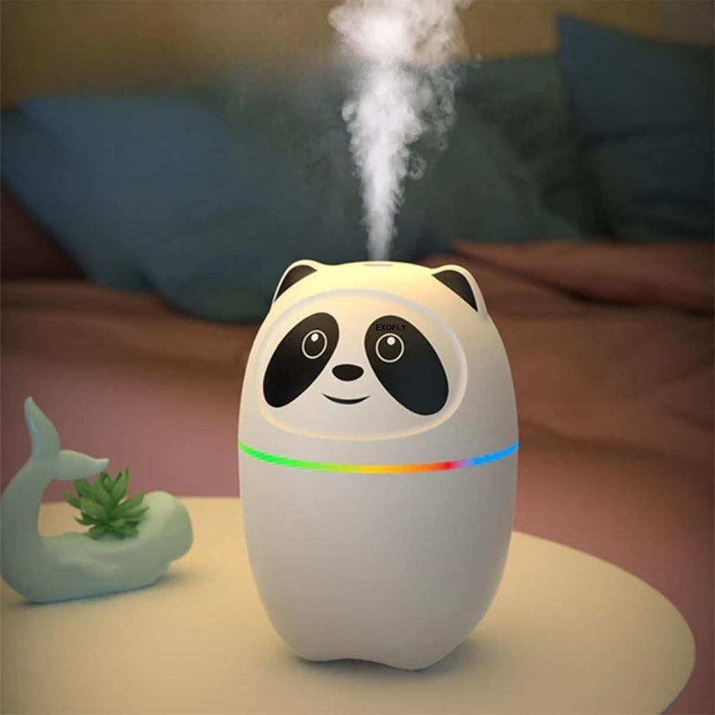 Sevimli Panda Figürlü Hava Nemlendirici – Ultrasonik Soğuk Buhar Makinesi, LED Işıklı Masaüstü Oda Nemlendirici