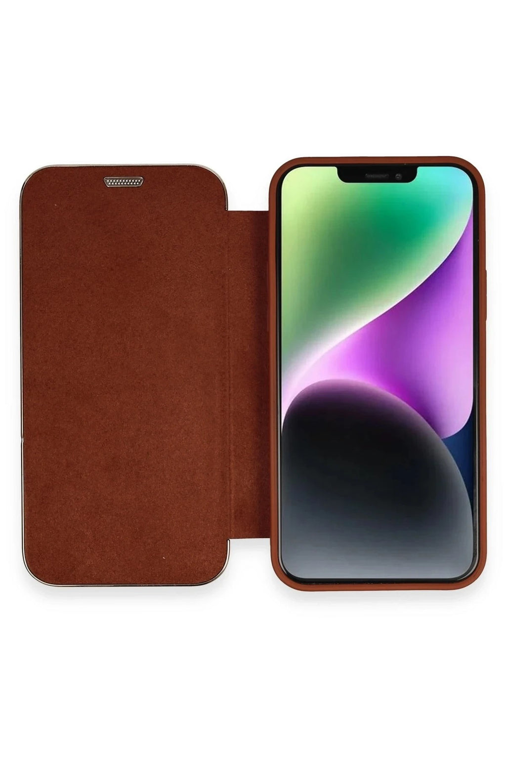 Mey İthalat® iPhone 12 Kılıf Dolpin Kapaklı - Kahverengi