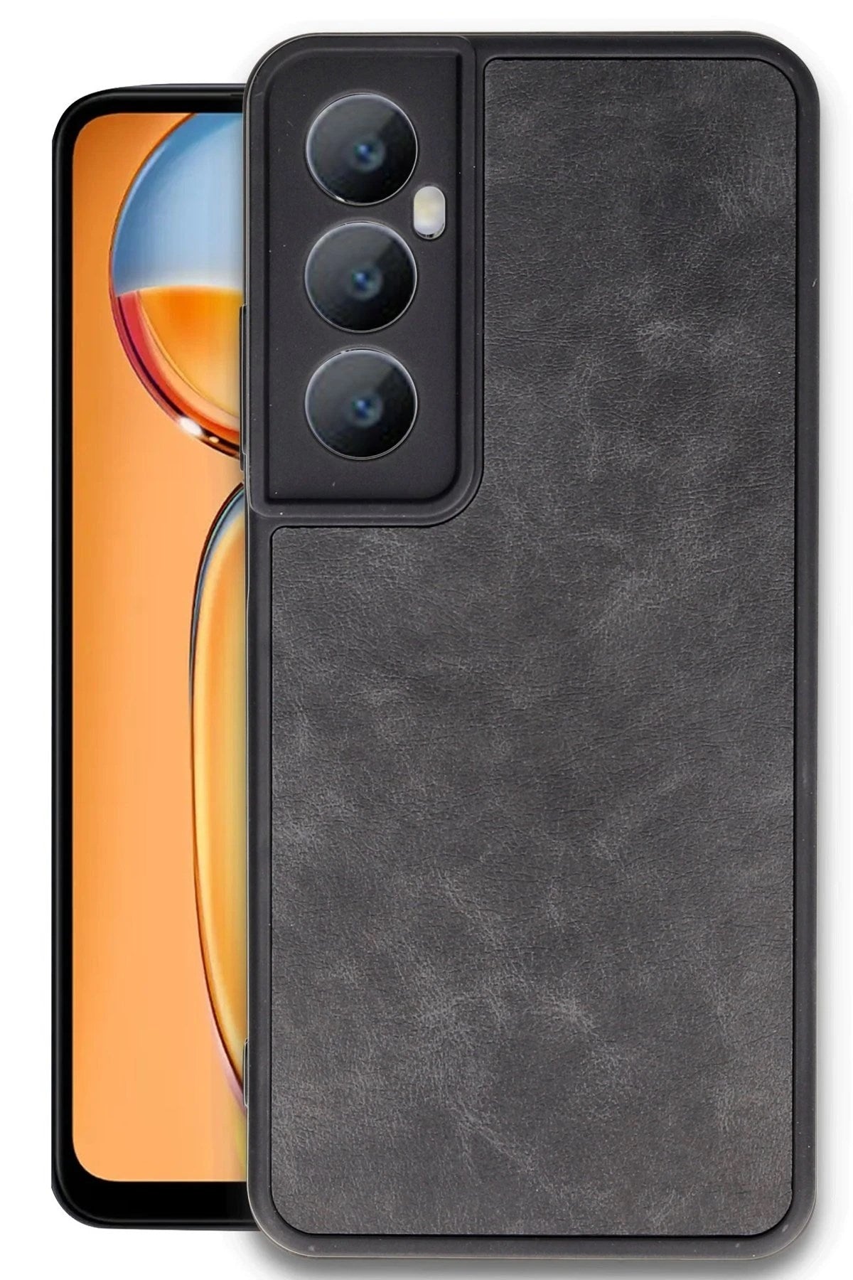 Mey İthalat® Realme C65 Kılıf Aras Deri Kapak - Siyah