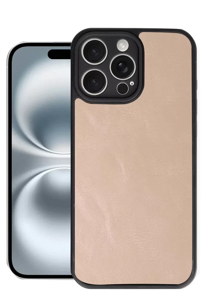 Mey İthalat® iPhone 16 Pro Max Kılıf Aras Deri Kapak - Pudra