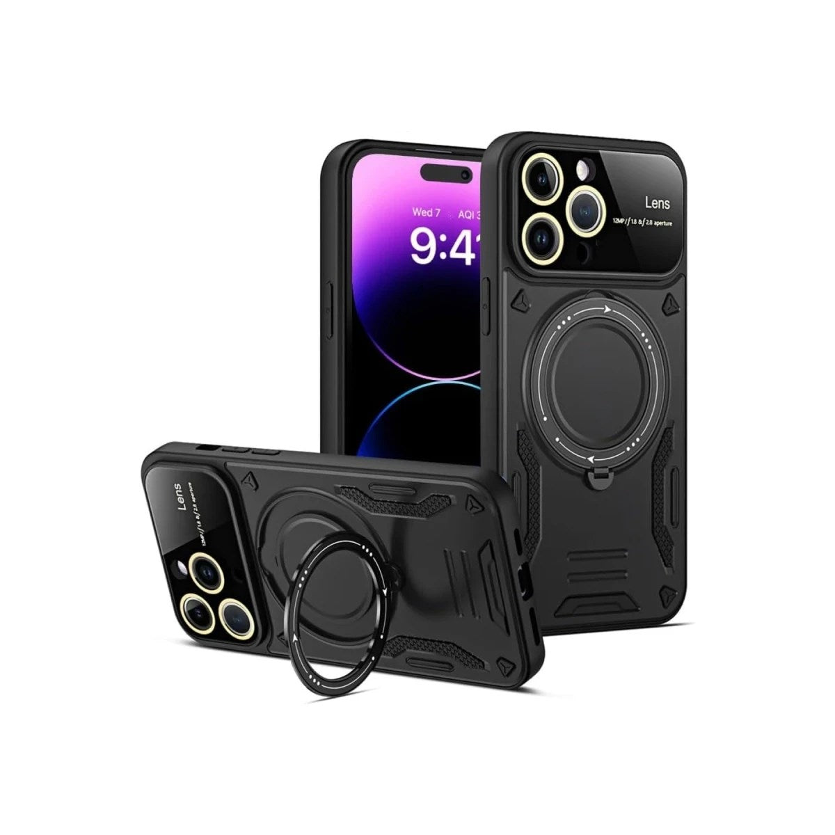 Mey İthalat® iPhone 16 Pro Kılıf Joy Lens Standlı Kapak - Siyah
